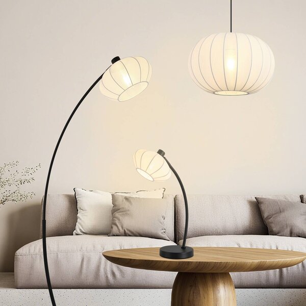 Searchlight Lampa stojąca Radiant, czarno-biała, wysokość 156 cm, metal/tkanina Radiant, czarny, salon / jadalnia, metal