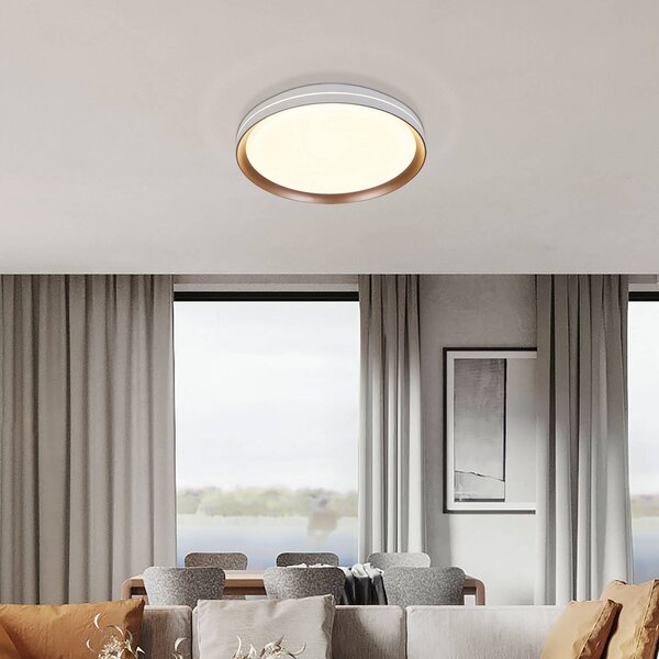 Searchlight Lampa sufitowa Saucer, możliwość ściemniania, biały / opal, salon / jadalnia, metal, nowoczesny