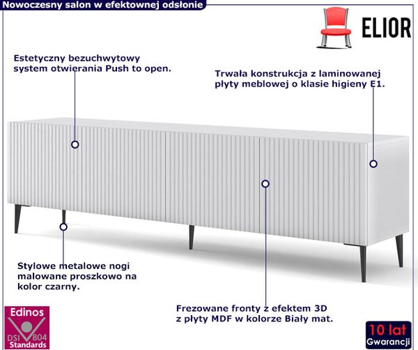 Biała szafka na TV z lamelami 200 cm L1-N59
