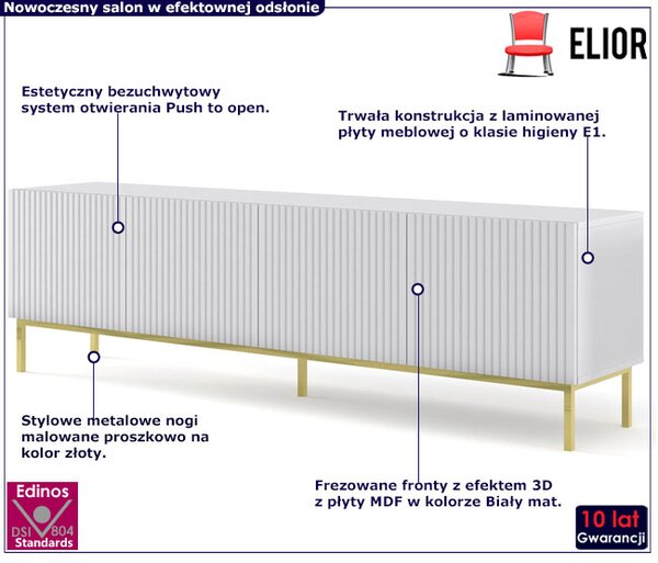 Biała szafka rtv glamour z lamelami S8-M42