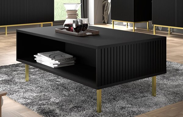 Czarna ława z lamelami w stylu glamour K9-W43