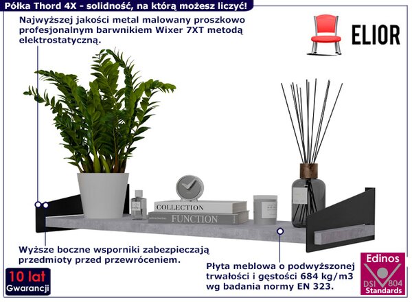 Nowoczesna półka ścienna czarny + beton F4-B51
