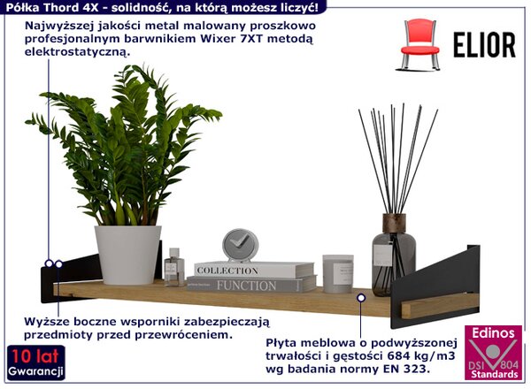 Ścienna półka na książki w stylu loft czarny + dąb artisan K3-K45