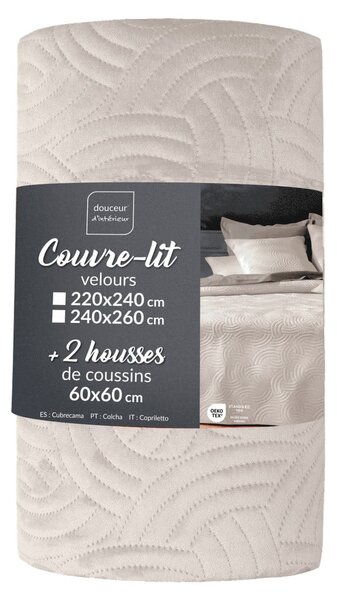 Kremowy aksamitny zestaw narzuty na łóżko i poszewki na poduszkę 240x260 cm Solange – douceur d'intérieur