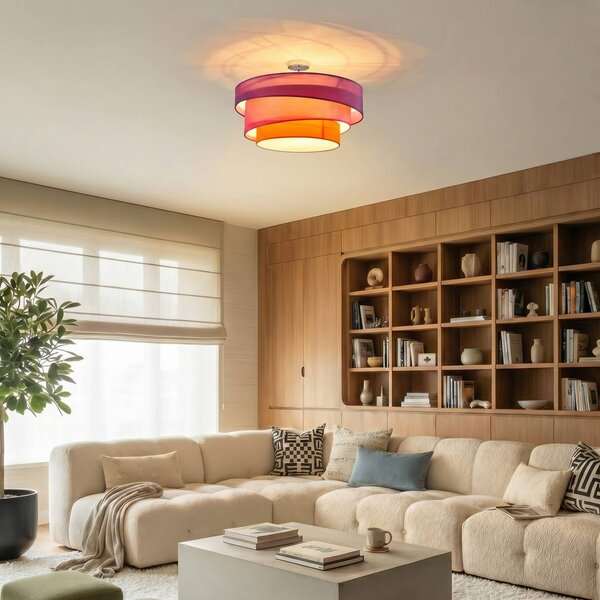Lampa sufitowa Melia Lindby, możliwość ściemniania, fioletowy / różowy / bladoróżowy, salon / jadalnia, tkanina / materiał / jedwab, nowoczesny