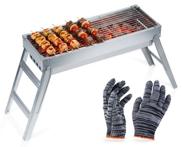 Grill węglowy stalowy składany przenośny 73x21x37 cm