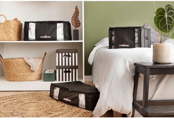 Czarny pojemnik na ubrania pod łóżko Compactor XXL Black Edition 3D, 145 l
