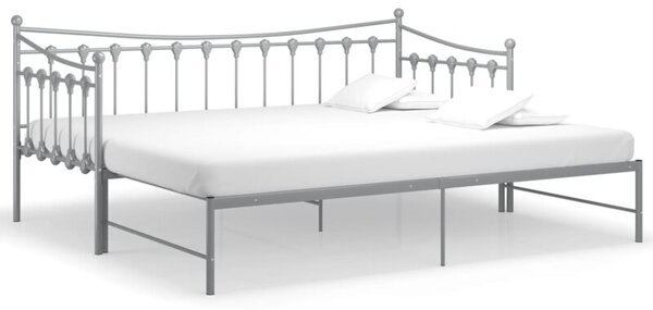 Sofa z wysuwaną ramą łóżka, szara, metalowa, 90x200 cm