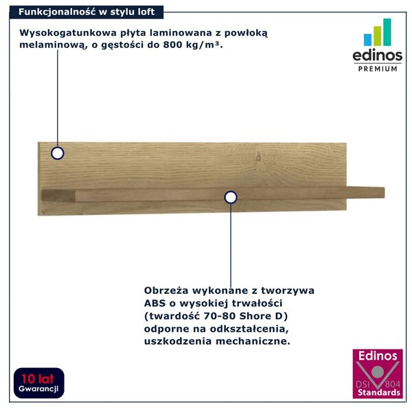 Półka wisząca industrialna 125 cm dąb cremona + dąb lefkas B7-C94