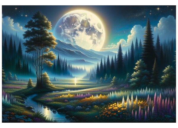 Tapeta magiczny nocny krajobraz z księżycem
