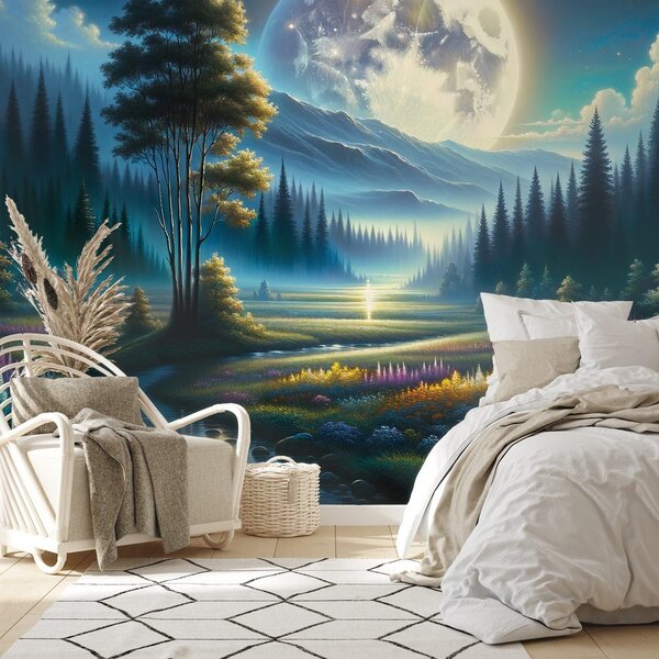 Tapeta magiczny nocny krajobraz z księżycem