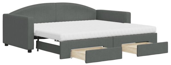 Sofa rozsuwana z szufladami, ciemnoszara, 90x190 cm, tkanina