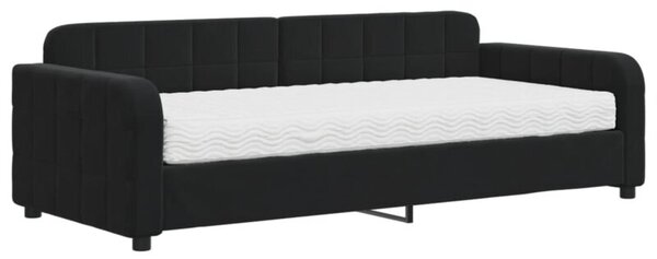 Sofa z materacem do spania, czarna, 90x200 cm, aksamit