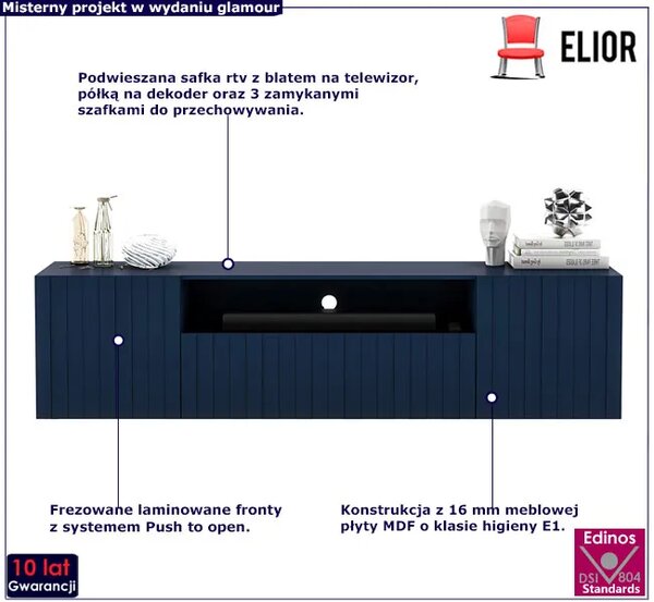 Granatowa ścienna szafka na tv z lamelami E8-B99