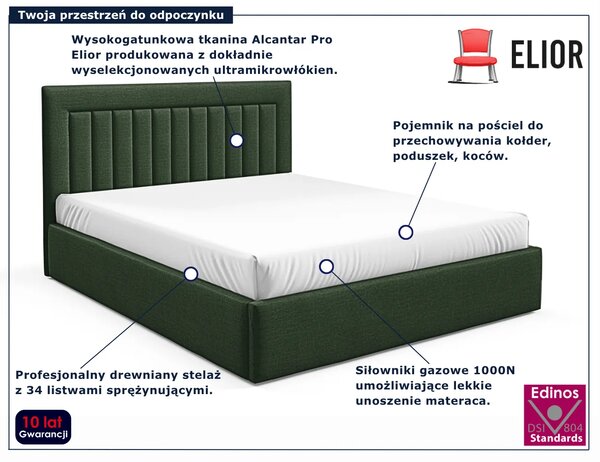 Zielone łóżko tapicerowane z pojemnikiem 3 rozmiary E5-M52