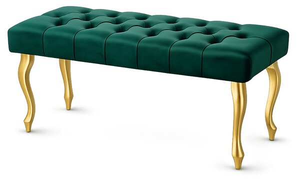 Ławka pikowana Chesterfield - Złota Butelkowa Zieleń