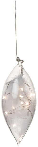 Szklana ozdoba LED z piórkami, mała (14 cm)