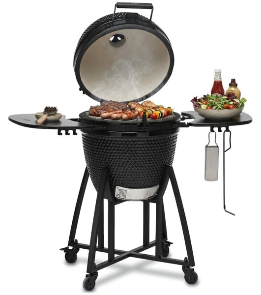 Grill ogrodowy ceramiczny węglowy KOLER Kamado EG21 Zamykany, okrągły, półki boczne, termometr, kółka