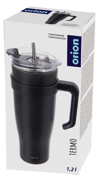 Czarny kubek termiczny ze słomką 1,2 l Termo – Orion