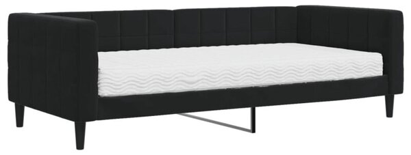 Sofa z materacem do spania, czarna, 90x200 cm, aksamit