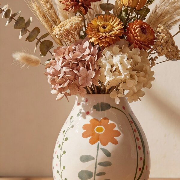 Kremowy kamionkowy ręcznie malowany wazon (wysokość 17 cm) Taza – Bloomingville