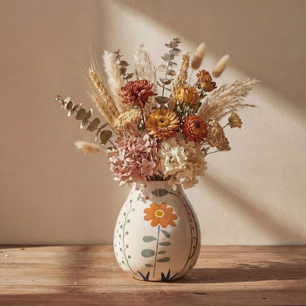 Kremowy kamionkowy ręcznie malowany wazon (wysokość 17 cm) Taza – Bloomingville