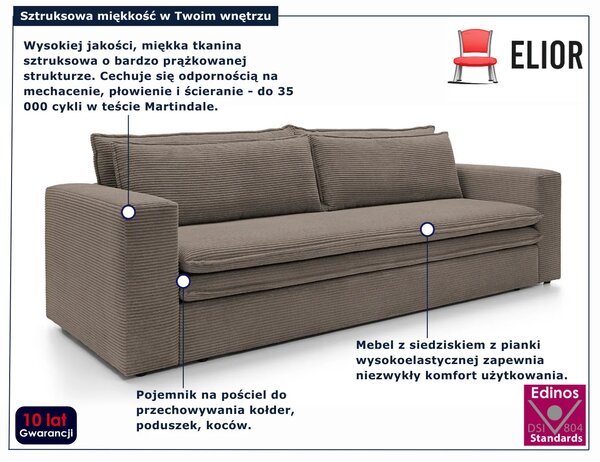 Orzechowa kanapa rozkładana sztruksowa Z4-R71