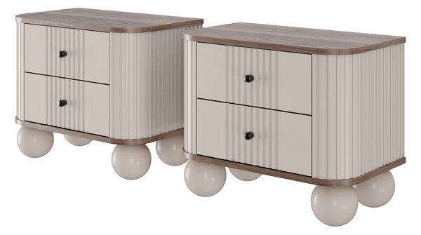 Zestaw szafek nocnych Vesper 56 cm - kaszmir / orzech / czarne uchwyty / nogi kule