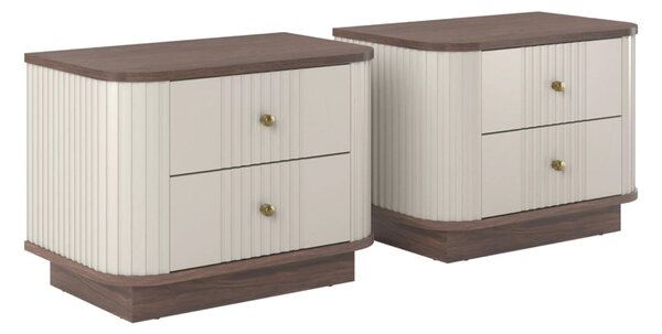 Zestaw szafek nocnych Vesper 56 cm na cokole - kaszmir / orzech / złote uchwyty