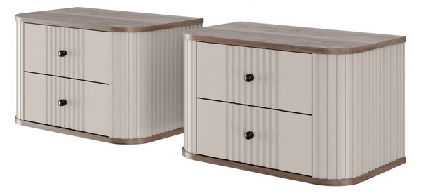 Zestaw szafek nocnych wiszących Vesper 56 cm - kaszmir / orzech / czarne uchwyty