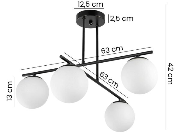 LAMPA SUFITOWA WISZĄCA ŻYRANDOL NOWOCZESNA CZARNA BIAŁE KULE LEDO 4