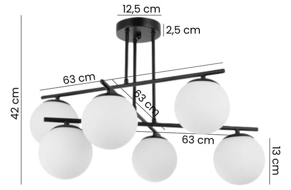 LAMPA SUFITOWA WISZĄCA ŻYRANDOL NOWOCZESNA CZARNA BIAŁE KULE LEDO 6