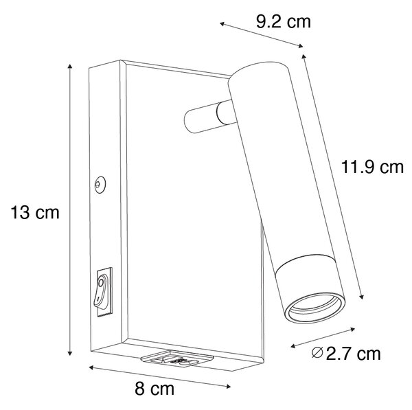 Nowoczesna lampa ścienna czarna z regulowanym USB - Croft