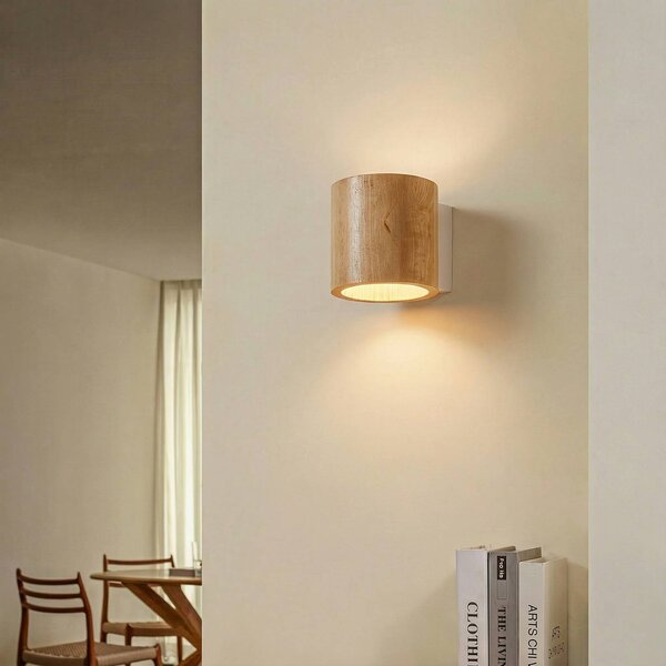 Kinkiet Ara SOLLUX LIGHTING, możliwość ściemniania, jasne drewno, salon / jadalnia, drewno, nowoczesny