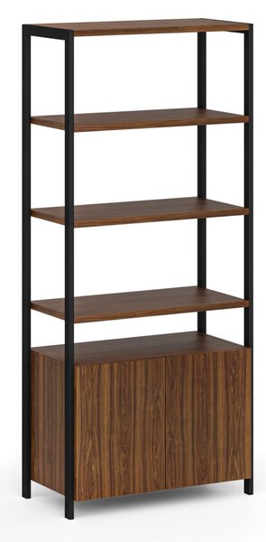 Ścianka półkowa HOME OFFICE z szafką z drzwiczkami, czarna/orzech