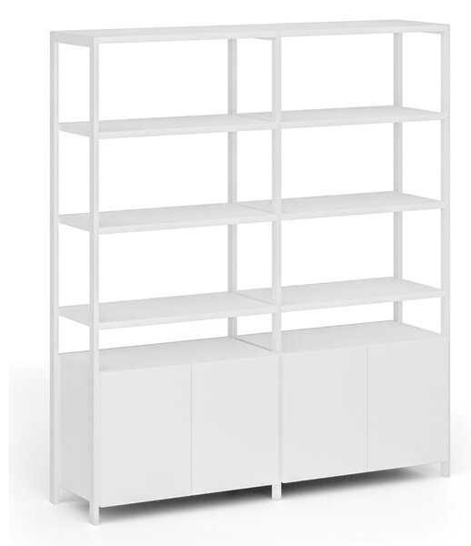 Podwójna ściana półkowa HOME OFFICE z szafką z drzwiami, biała