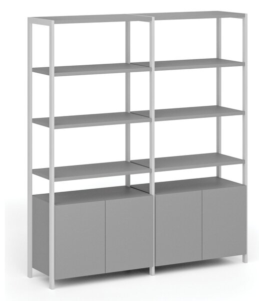 Podwójna ściana półkowa HOME OFFICE z szafką z drzwiami, biało/szara
