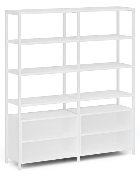Podwójna ścianka półkowa HOME OFFICE z szafką półkową, biała