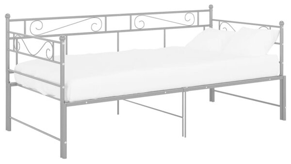 Sofa z wysuwaną ramą łóżka, szara, metalowa, 90x200 cm