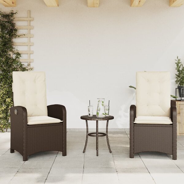 Rozkładane fotele ogrodowe, 2 szt, poduszki, brązowy rattan PE