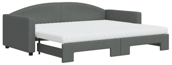 Sofa rozsuwana z materacami, ciemnoszara, 90x200 cm, tkanina