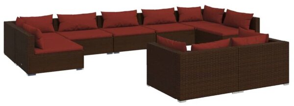 Zestaw Mebli Ogrodowych Komplet Wypoczynkowy Z Poduszkami 9-Częściowy Brązowy Rattan Na Taras Balkon Ogród