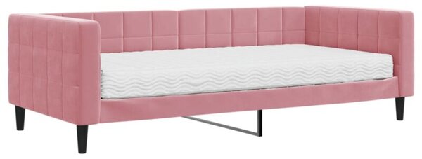 Sofa z materacem do spania, różowa, 90x200 cm, aksamit