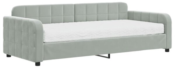 Sofa z materacem do spania, jasnoszara, 90x200 cm, aksamit