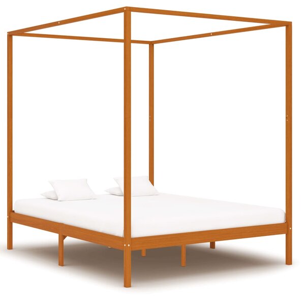 Rama łóżka z baldachimem, miodowy brąz, lita sosna, 160x200 cm