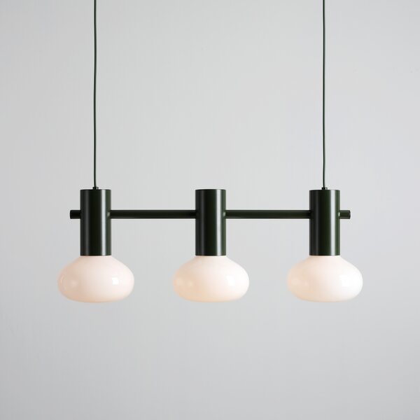 Ciemnozielona lampa wisząca Flo 3 Moss - opalowe klosze