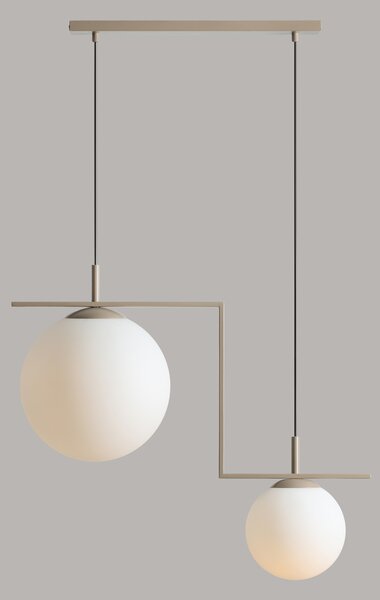 Beżowa lampa wisząca Zac 2 z dwoma szklanymi kloszami