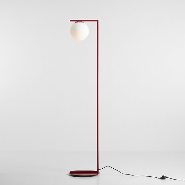 Geometryczna lampa podłogowa z białym kloszem Zac - czerwone wino