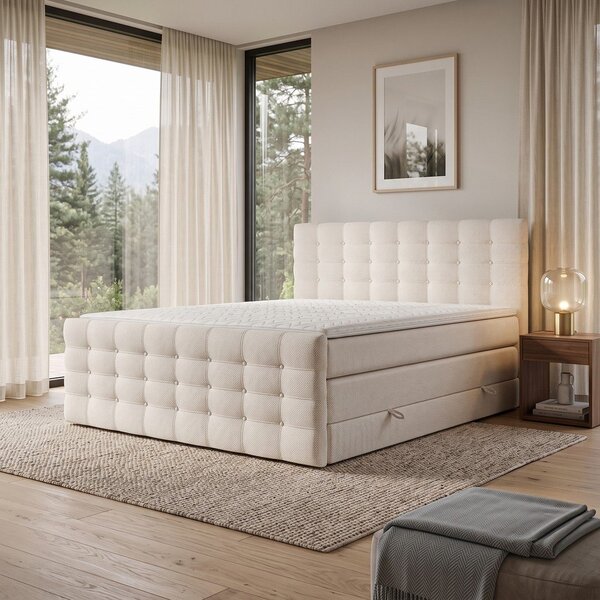 Kremowe łóżko boxspring ze schowkiem 200x200 cm Blend – Maison de Rêve