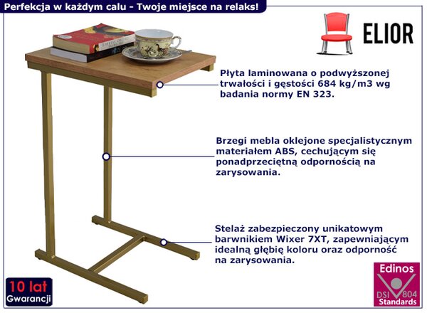 Minimalistyczny stolik pomocniczy złoty + dąb lancelot B0-W03